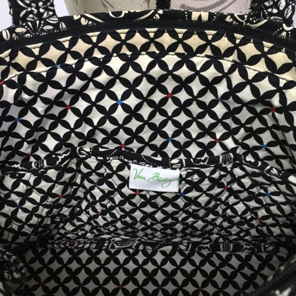 Vera Bradley Small Vera Tote Bag in Barcelona Print Fabric Black/White/Multi - Picture 6 of 10